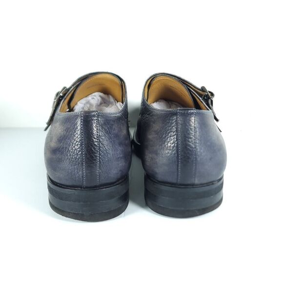 Magnanni Men's Jebor Gray US10,5M Pebbled Leather Double Monk Strap Dress Shoes - Picture 10 of 14
